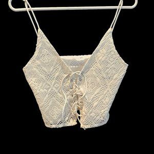Super Cute XS white lace crop tank top, ties up the front